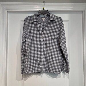LL Bean Plaid Women's Shirt Button Down Top Gray
